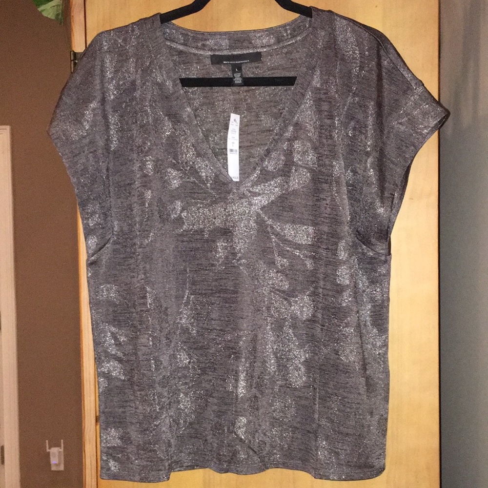 WHBM Metallic Gray and Silver Cap Sleeve Blouse